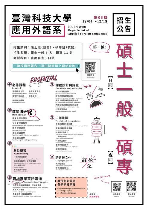 【臺科應外所】第二波招生開跑！碩士一般、碩士在職專班圖片
